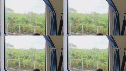 火车车厢内窗外风景高清在线视频素材下载