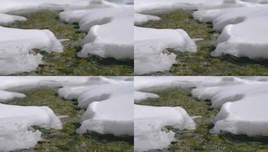 春天被雪覆盖的河流河水高清在线视频素材下载