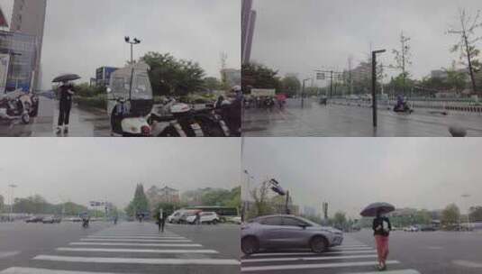 城市下雨天城市道路环境高清在线视频素材下载