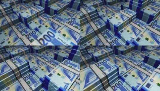 阿塞拜疆马纳特纸币包飞过钱堆高清在线视频素材下载