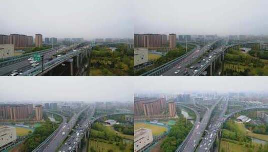 杭州上城区石德立交桥高架桥车流风景视频素高清在线视频素材下载