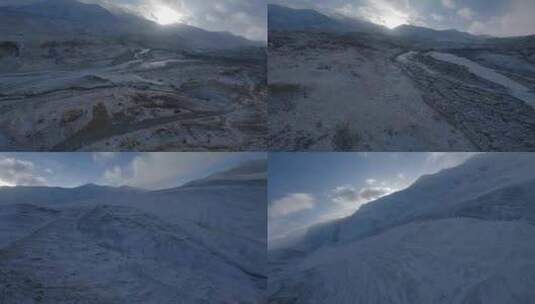 fpv穿越机航拍冬季阿尼玛卿山冰川雪山高清在线视频素材下载