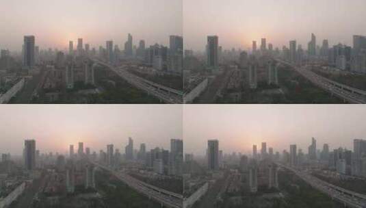 航拍上海高架日落  城市风光高清在线视频素材下载