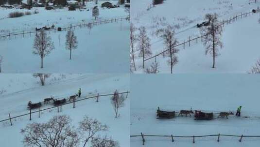 4K航拍北欧芬兰行走在雪地中场景高清在线视频素材下载