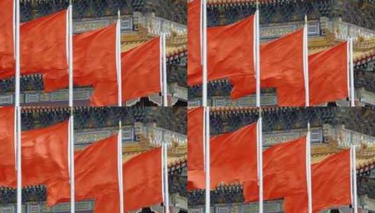 天安门城楼红旗迎风飘扬高清在线视频素材下载