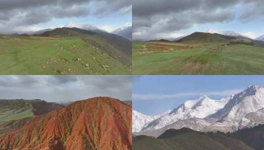 新疆张掖丹霞大峡谷草原天山雪山山脊合集高清在线视频素材下载