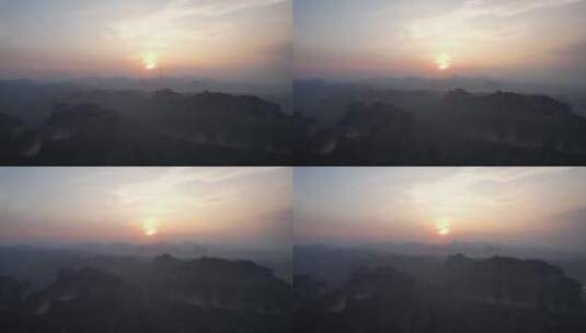 广东韶关丹霞山5A景区晚霞日落夕阳航拍高清在线视频素材下载