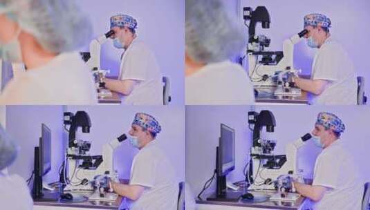 胚胎学家在实验室进行人工受精高清在线视频素材下载