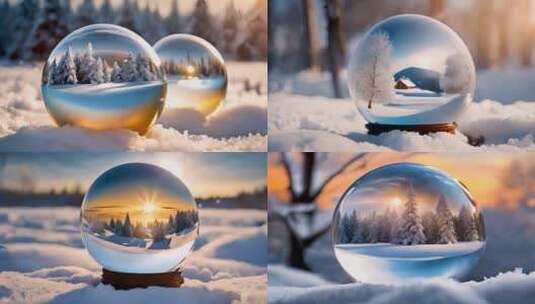 雪地上的唯美水晶球雪球高清在线视频素材下载