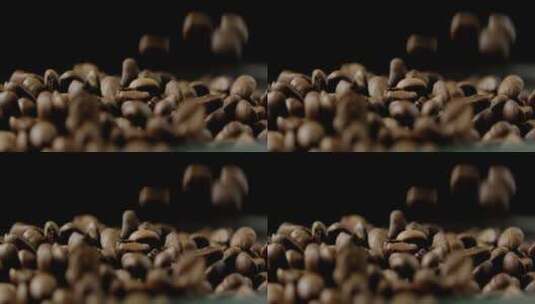 咖啡豆被洒在一堆里的微距镜头高清在线视频素材下载