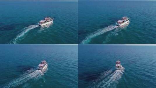 航拍海上游行的船高清在线视频素材下载