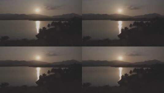 武汉木兰湖夕阳延时航拍log高清在线视频素材下载
