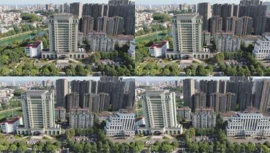航拍湖北咸宁城市风光地标建筑高清在线视频素材下载