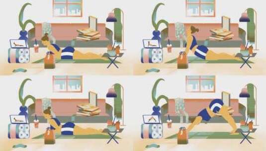 女人在做瑜伽的2D动画 高清在线视频素材下载