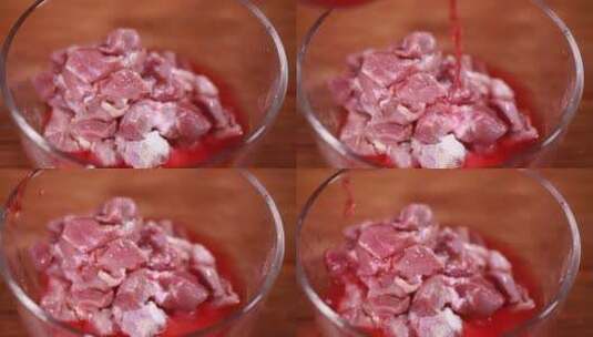 玻璃碗腌制羊肉高清在线视频素材下载