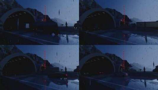 在雨天驶过隧道的车辆高清在线视频素材下载
