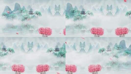 4K春晓春色水墨中国风背景视频高清在线视频素材下载