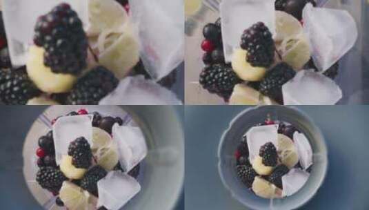 搅拌机中的浆果冰沙成分高清在线视频素材下载