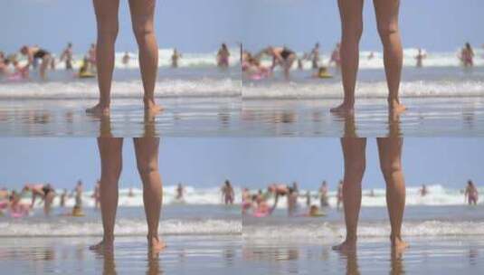 站在沙滩上的女人腿部特写高清在线视频素材下载