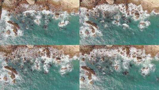 航拍 蓝色 海洋 海浪 拍打 礁石高清在线视频素材下载