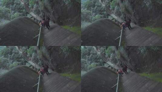4k登山视频三清山陡峭垂直的石阶楼梯高清在线视频素材下载