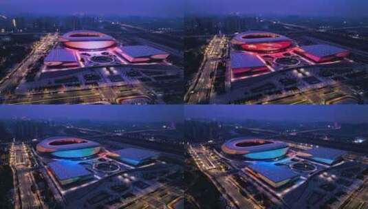 郑州奥体中心夜景航拍高清在线视频素材下载