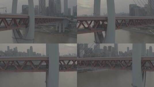 重庆 千厮门 嘉陵江 大桥 6号线  轻轨航拍高清在线视频素材下载