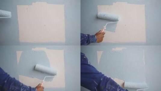 工人用蓝色油漆粉刷墙面高清在线视频素材下载