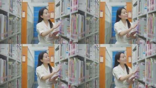 亚洲东方中国女性在图书馆看书学习高清在线视频素材下载