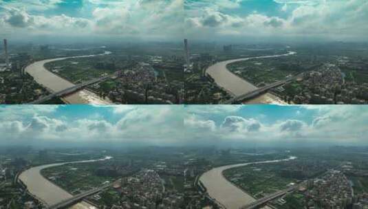 广州城市番禺区大石水道涨潮航拍延时高清在线视频素材下载