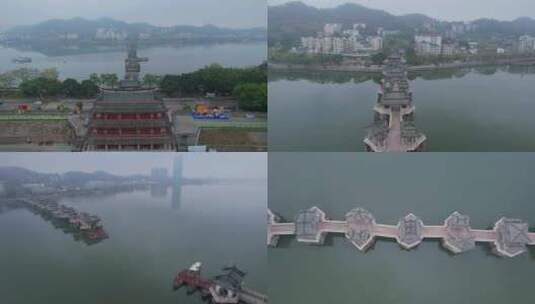 潮州航拍广济桥建筑风光合集高清在线视频素材下载