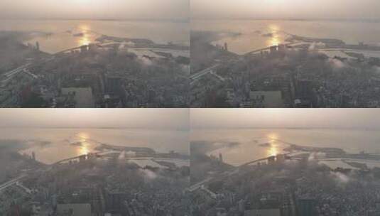 航拍港珠澳大桥云海日出高清在线视频素材下载