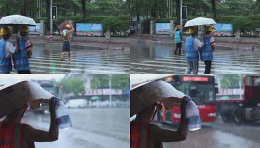 4K 下雨 雨天 大雨 行人灯红绿灯 马路高清在线视频素材下载