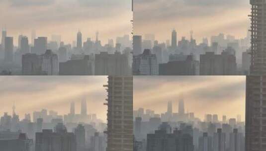上海徐家汇日出航拍空镜高清在线视频素材下载