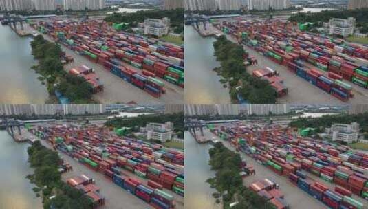 广东省佛山市南海国际货柜码头日出航拍高清在线视频素材下载