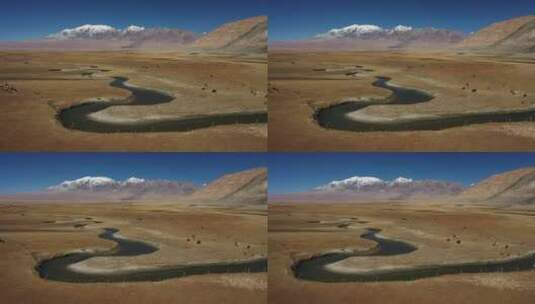 慕士塔格峰下的新疆帕米尔高原塔合曼乡湿地高清在线视频素材下载