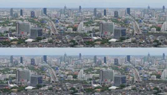 泰国曼谷——2020年7月29日：拥挤的城市景观区。投资、金融和商业概念。城市全景。俯视图首都亚洲城。高速公路上的汽车交通高清在线视频素材下载