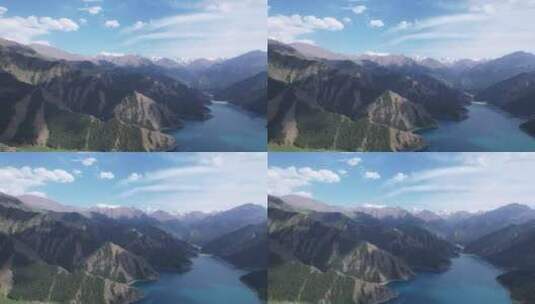 航拍新疆5A级旅游景区天池与博格达峰风光高清在线视频素材下载
