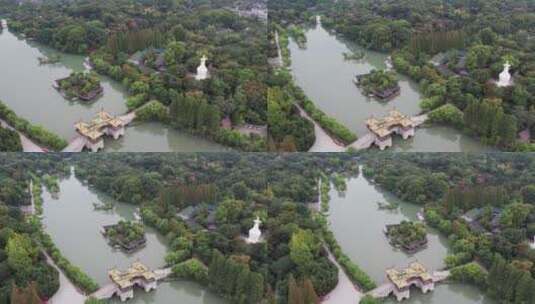 航拍扬州瘦西湖五亭桥江南园林景观高清在线视频素材下载