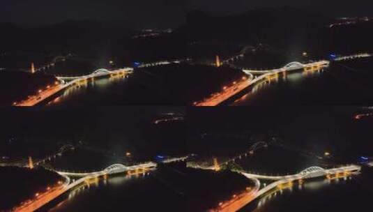 浙江丽水塔下桥夜景航拍高清在线视频素材下载