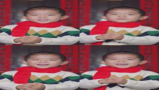 亚洲中国人母子家门口拜年新年快乐高清在线视频素材下载