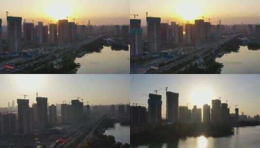 夕阳下的城市建设发展3高清在线视频素材下载