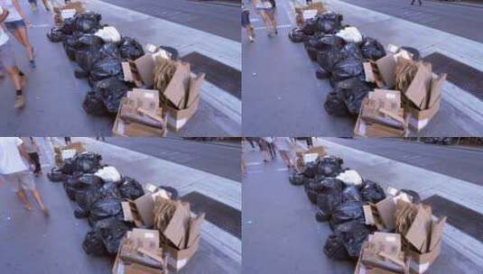 收破烂 收纸箱 小区拾荒 废品回收 废物高清在线视频素材下载