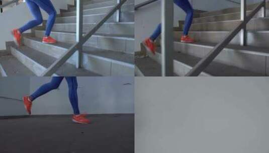 运动女孩健身爬楼梯高清在线视频素材下载