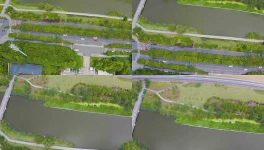 浙江省杭州市下沙沿江健身绿道航拍高清在线视频素材下载
