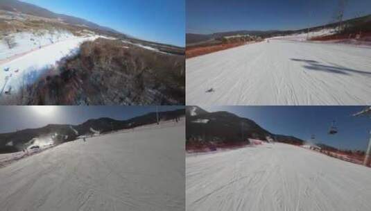 鳌山滑雪场滑雪极限运动高山滑雪航拍4高清在线视频素材下载
