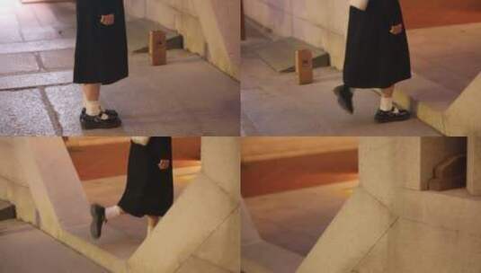 寺庙台阶女生孤独感腿部细节高清在线视频素材下载