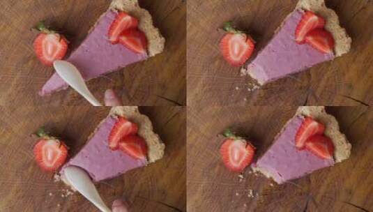 一块美味的草莓芝士蛋糕高清在线视频素材下载