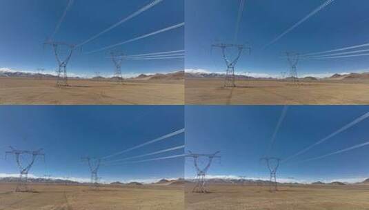 西藏超高压电力输送电塔航拍高清在线视频素材下载