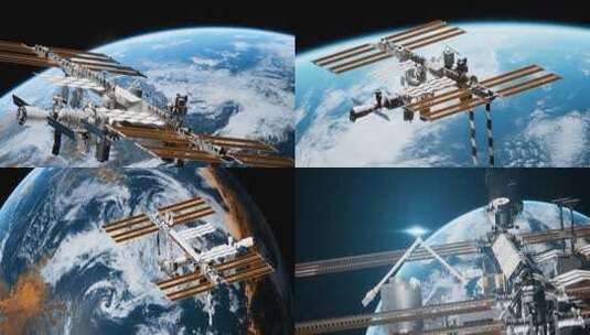 卫星 卫星环绕地球 宇航员 中国空间站太空高清在线视频素材下载